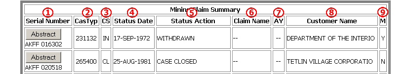 Mining Claim Summary